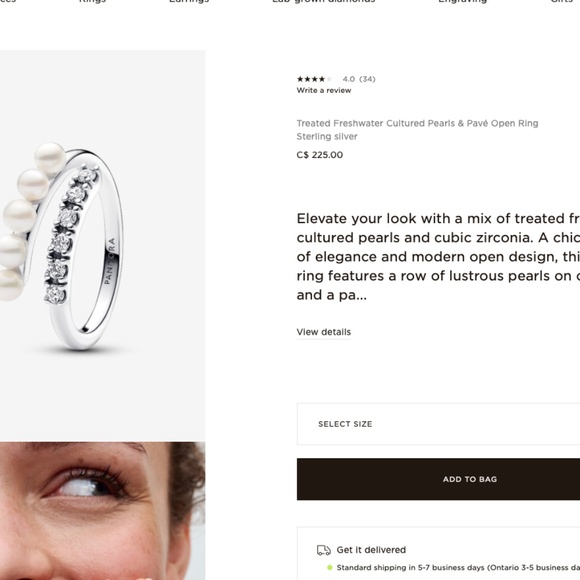 Treated Freshwater Cultured Pearls & Pavé Open Ring Sterling Silver - Picture 6 of 6